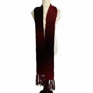 Deep Red and Black Ombre Chunky Knit Fringe Scarf